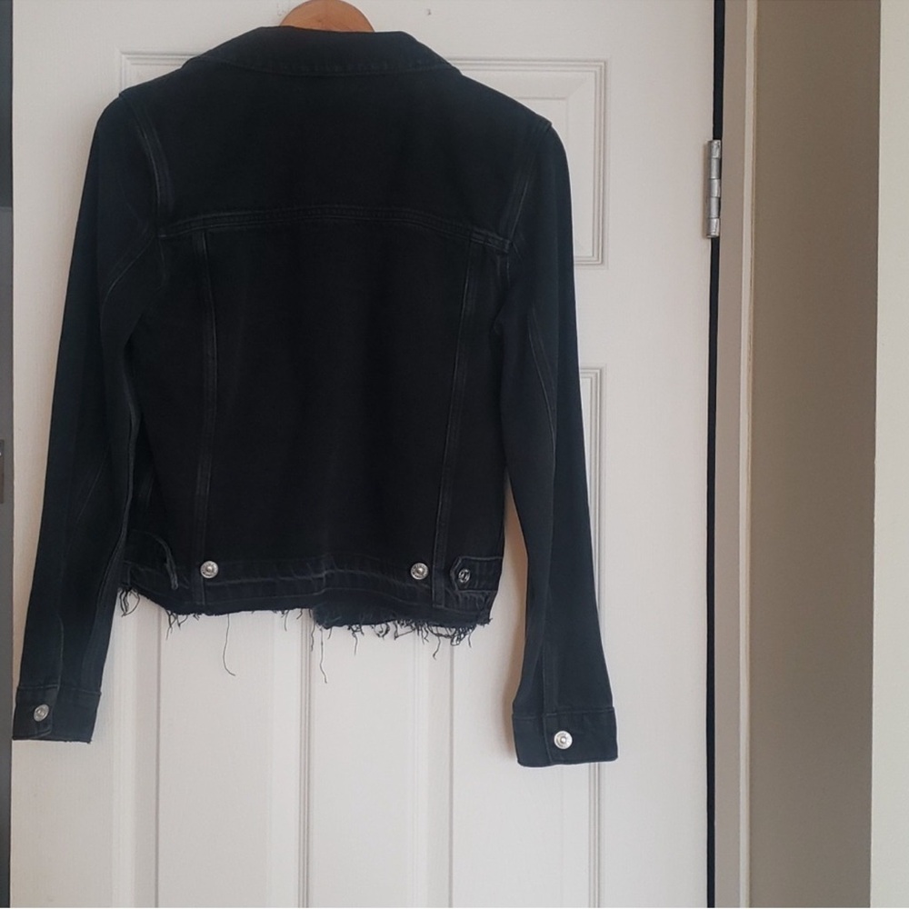 PAIGE Black Frayed Hem Denim Jacket - Picture 7 of 9